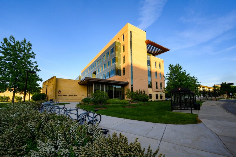 Photo of a modern sandstone building housing UW–Madison's School of Nursing
